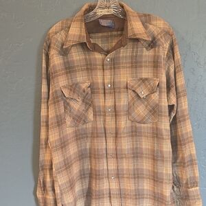 Pendleton Brown Plaid Wool Button-Down Shirt